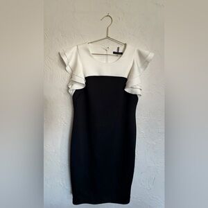 Tommy Hilfiger Black and White Ruffle Sleeve Midi Dress
